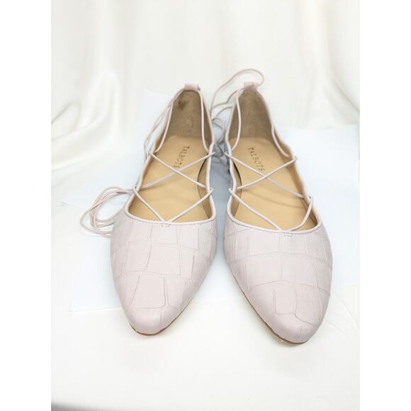 Talbots Ankle-Strap Flats Women 8 Baby Pink Embossed Leather Coquette Barbiecore - Picture 3 of 8